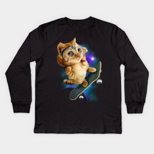 SKATEBOARD CAT Kids Long Sleeve T-Shirt